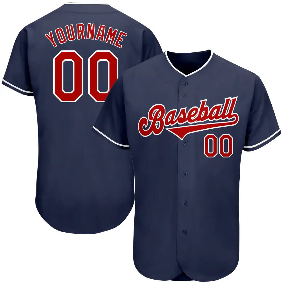 Custom Navy Baseball Jersey with Red-White