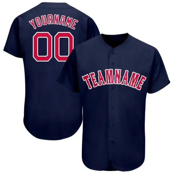 Custom Navy Baseball Jersey with Red-White