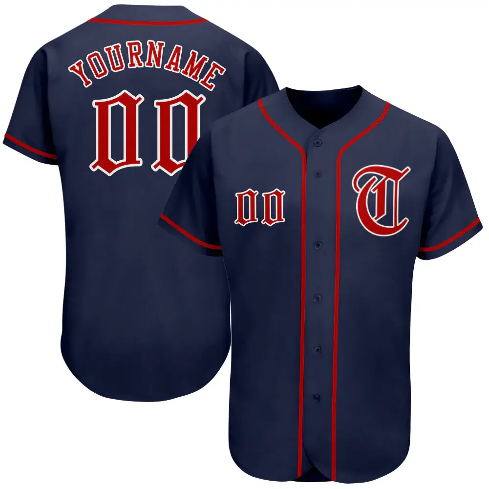 Custom Navy Baseball Jersey with Red-White