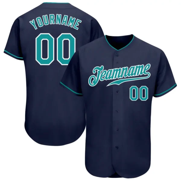 Custom Navy Baseball Jersey with Teal-White