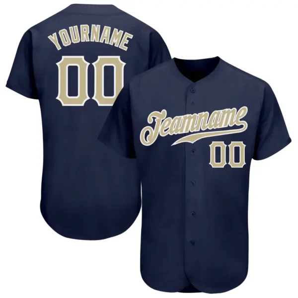 Custom Navy Baseball Jersey with Vegas Gold-White