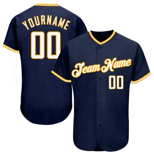 Custom Navy Baseball Jersey with White-Gold