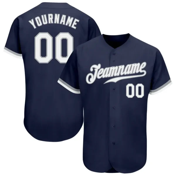 Custom Navy Baseball Jersey with White-Gray