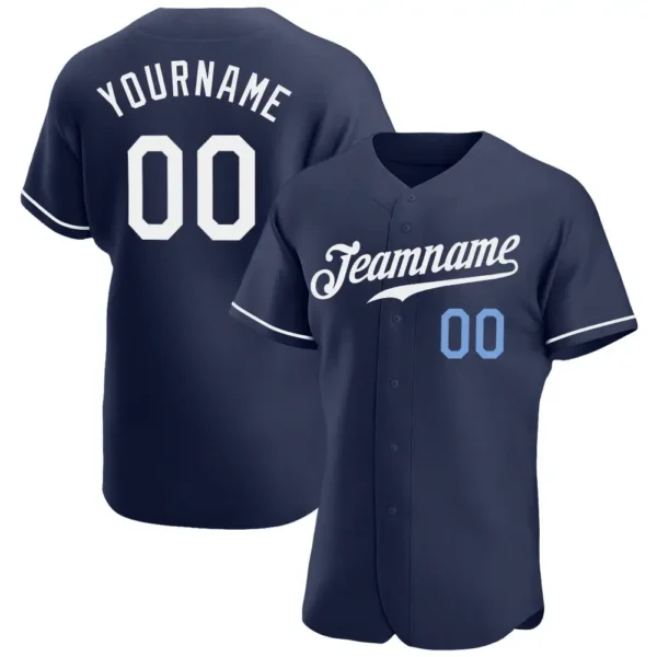 Custom Navy Baseball Jersey with White-Light Blue