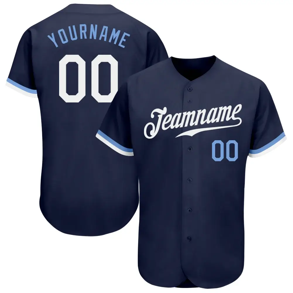 Custom Navy Baseball Jersey with White-Light Blue