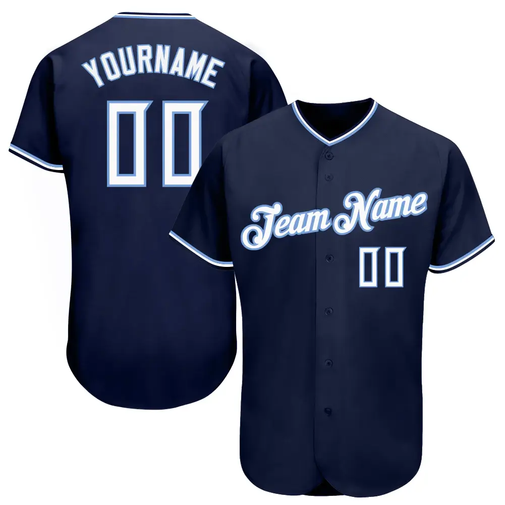 Custom Navy Baseball Jersey with White-Light Blue