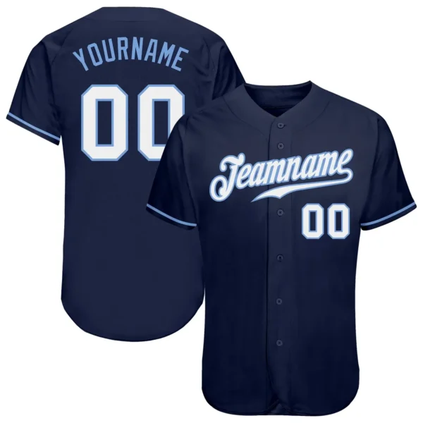 Custom Navy Baseball Jersey with White-Light Blue