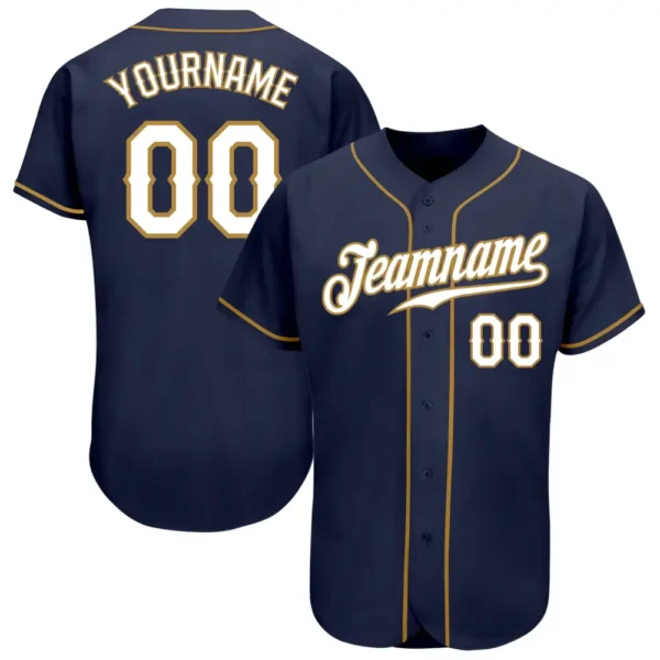 Custom Navy Baseball Jersey with White-Old Gold