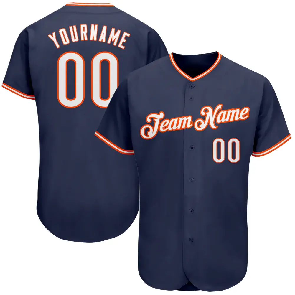 Custom Navy Baseball Jersey with White-Orange