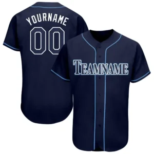 Custom Navy Baseball Jersey with White-Powder Blue