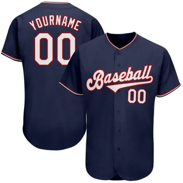 Custom Navy Baseball Jersey with White-Red