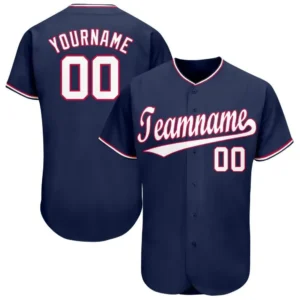 Custom Navy Baseball Jersey with White-Red