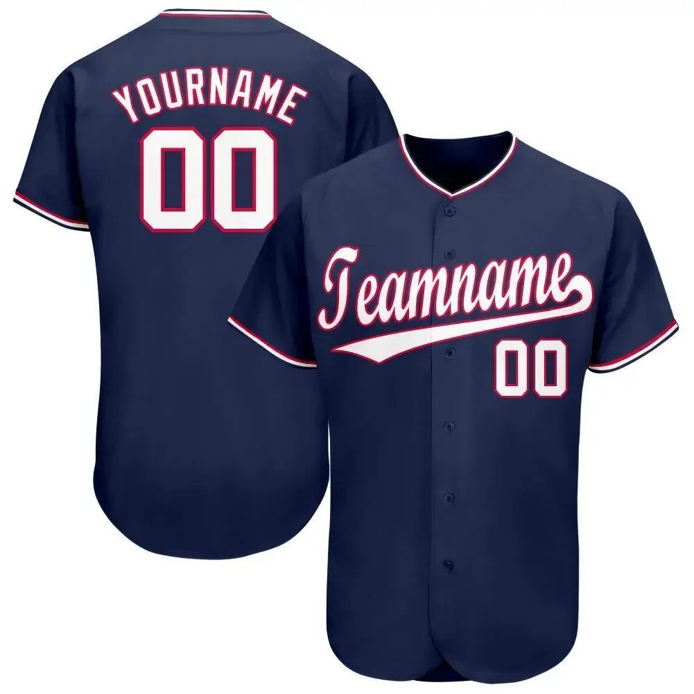 Custom Navy Baseball Jersey with White-Red
