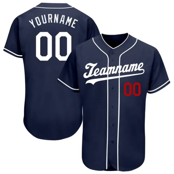Custom Navy Baseball Jersey with White-Red