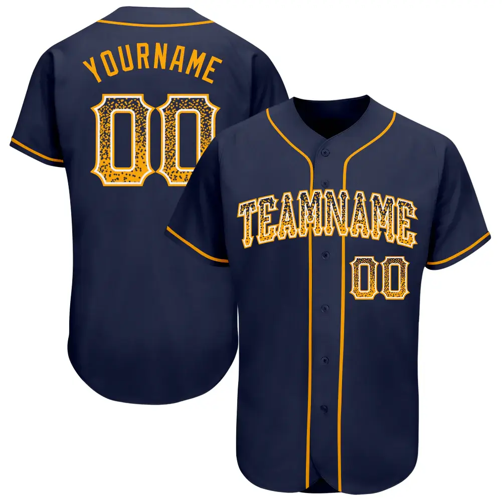 Custom Navy Drift Fashion Baseball Jersey with Gold-White