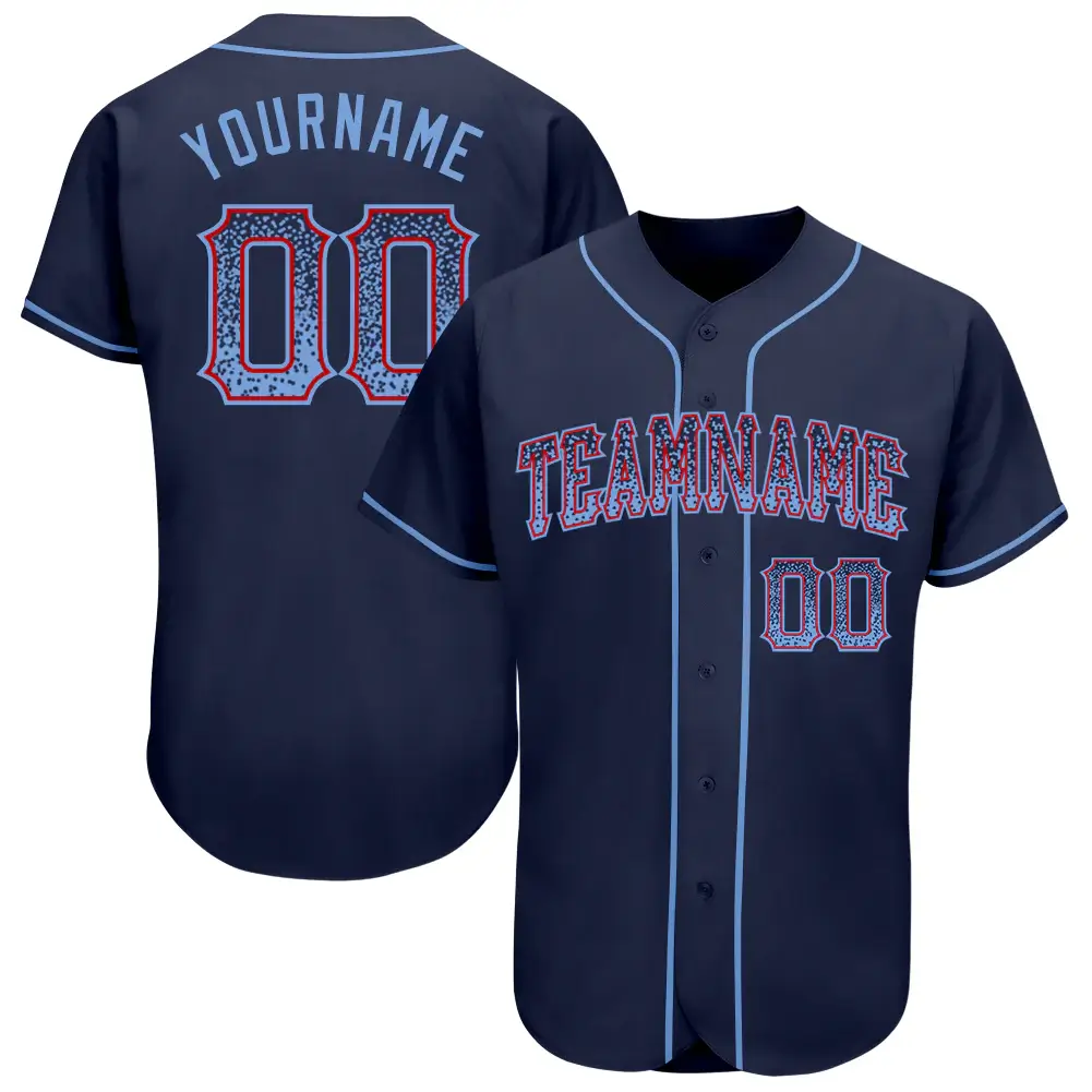 Custom Navy Drift Fashion Baseball Jersey with Light Blue-Red