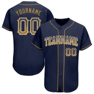 Custom Navy Drift Fashion Baseball Jersey with Old Gold-White