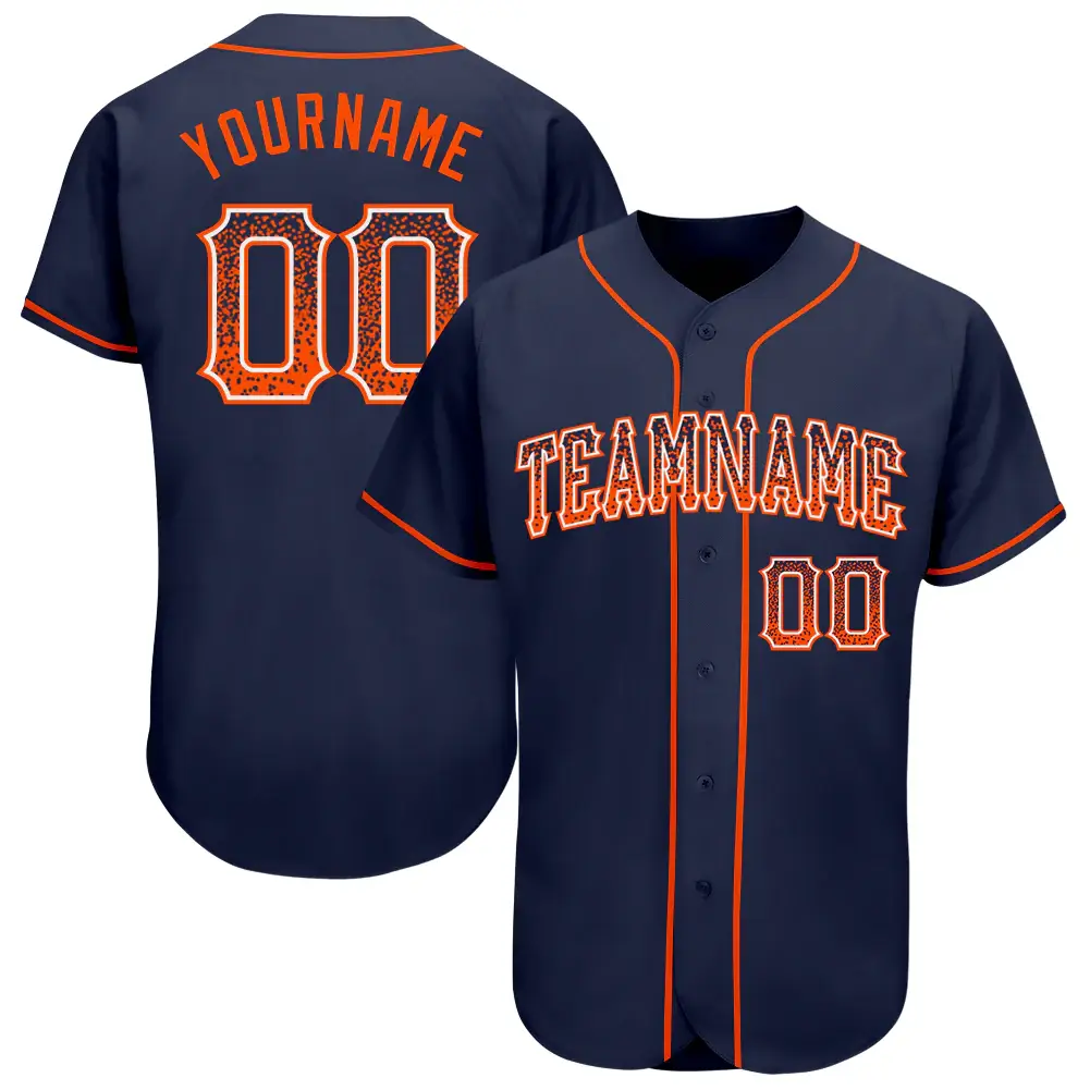 Custom Navy Drift Fashion Baseball Jersey with Orange-White