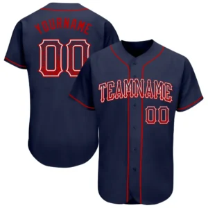 Custom Navy Drift Fashion Baseball Jersey with Red-White