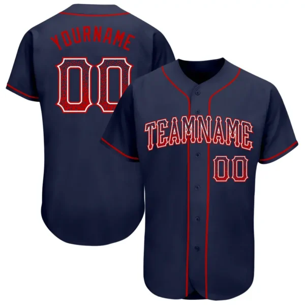 Custom Navy Drift Fashion Baseball Jersey with Red-White
