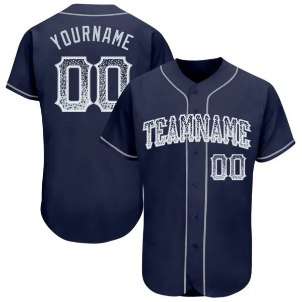 Custom Navy Drift Fashion Baseball Jersey with Silver-White