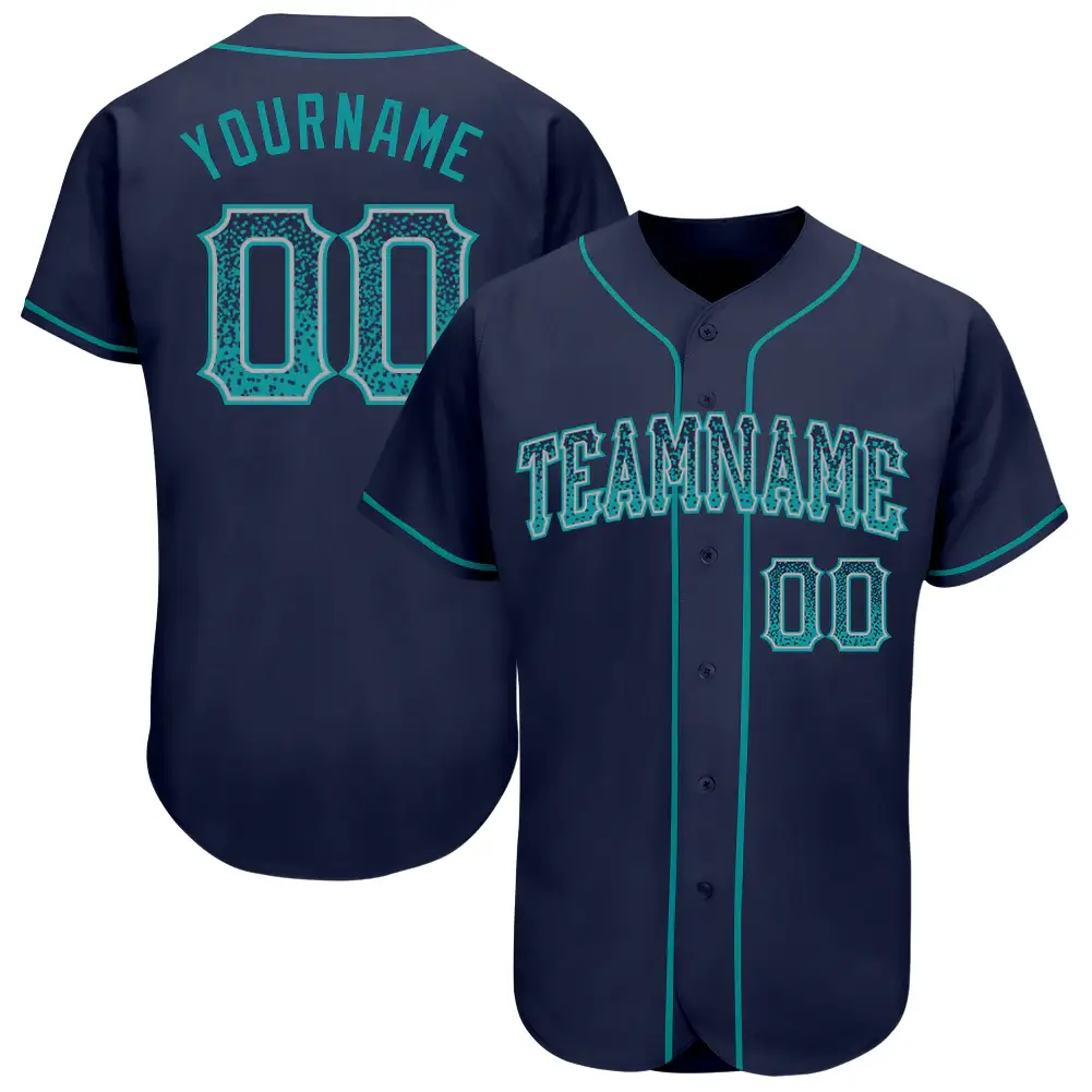 Custom Navy Drift Fashion Baseball Jersey with Teal-Gray