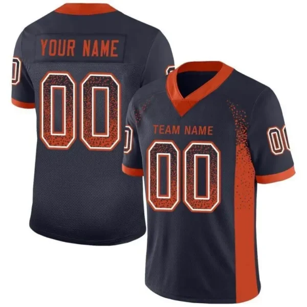 Custom Navy Mesh Drift Fashion Football Jersey with Orange