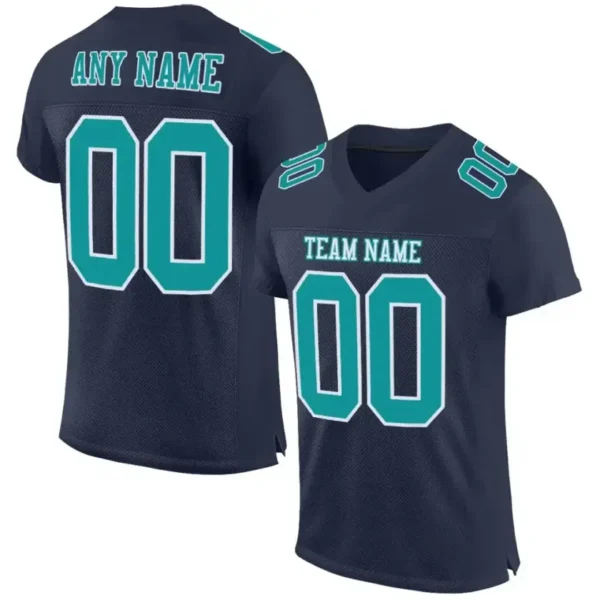Custom Navy Mesh Football Jersey with Aqua