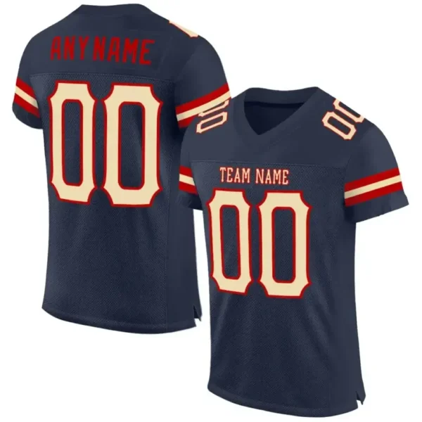 Custom Navy Mesh Football Jersey with Cream-Red