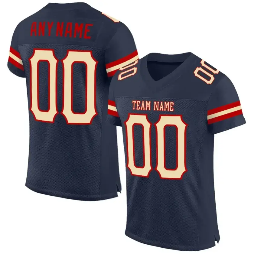 Custom Navy Mesh Football Jersey with Cream-Red