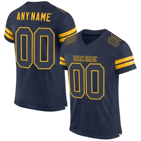 Custom Navy Mesh Football Jersey with Gold