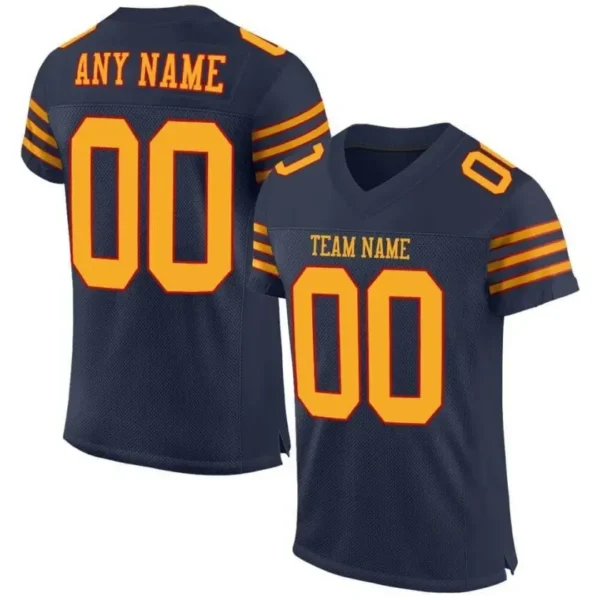 Custom Navy Mesh Football Jersey with Gold-White