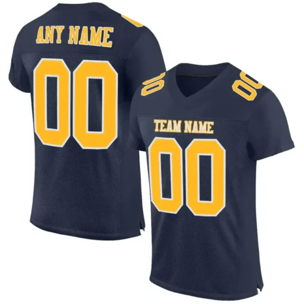 Custom Navy Mesh Football Jersey with Gold-White