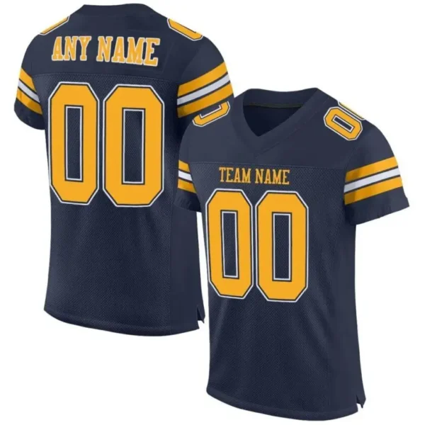 Custom Navy Mesh Football Jersey with Gold-White