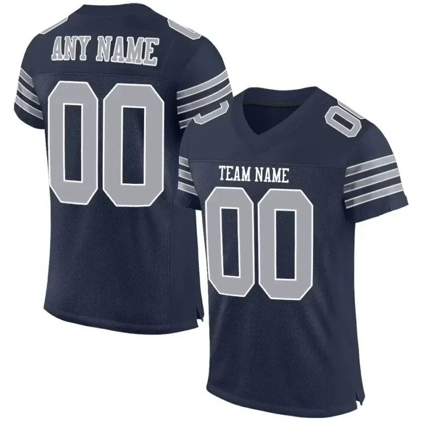 Custom Navy Mesh Football Jersey with Gray
