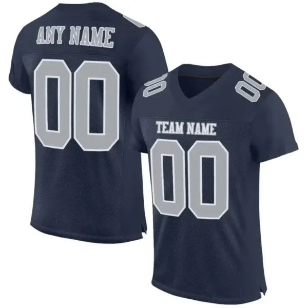 Custom Navy Mesh Football Jersey with Gray-White