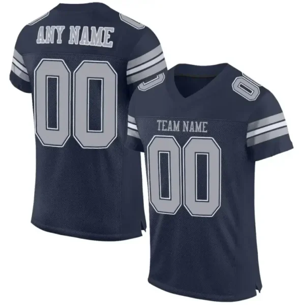 Custom Navy Mesh Football Jersey with Gray-White