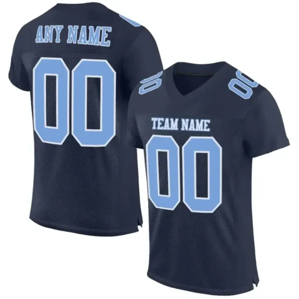 Custom Navy Mesh Football Jersey with Light Blue