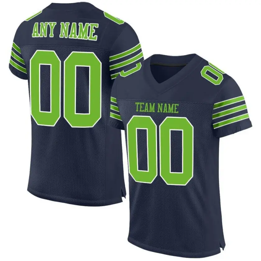 Custom Navy Mesh Football Jersey with Neon Green