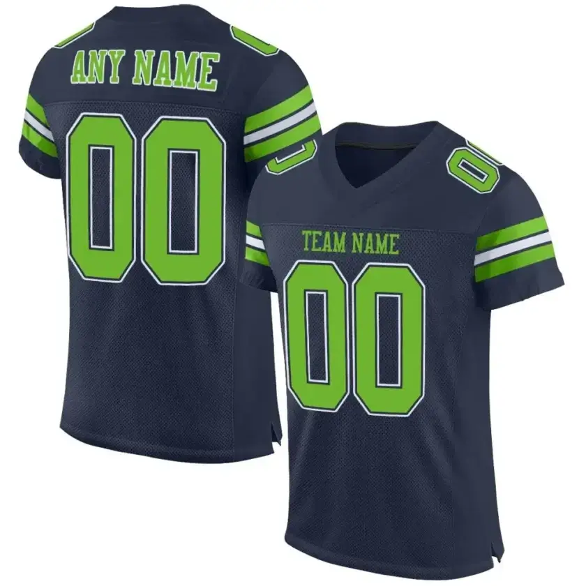 Custom Navy Mesh Football Jersey with Neon Green-White