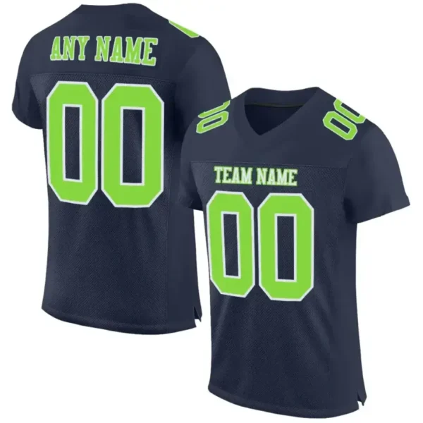 Custom Navy Mesh Football Jersey with Neon Green-White