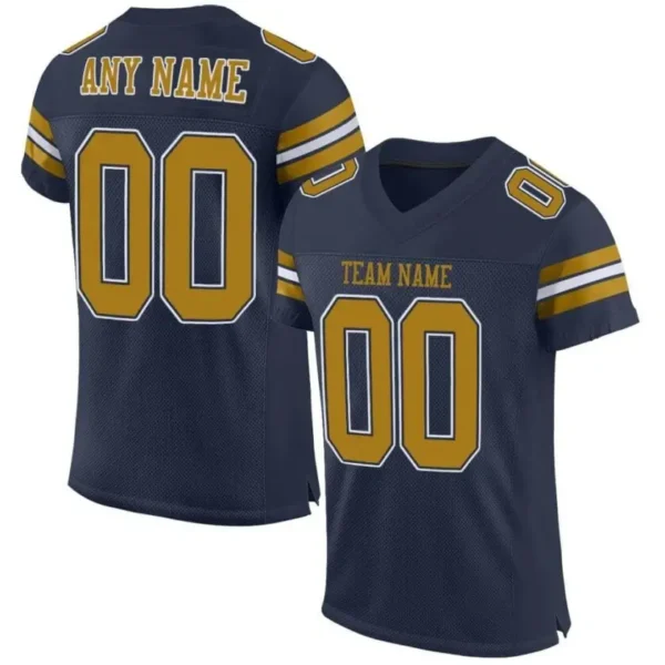 Custom Navy Mesh Football Jersey with Old Gold-White