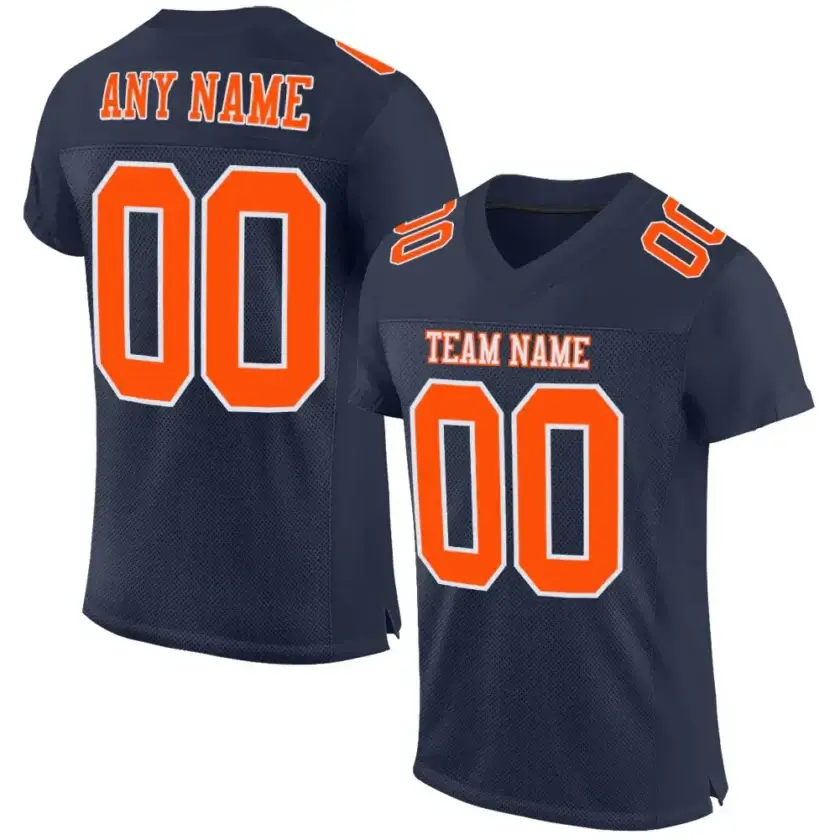 Custom Navy Mesh Football Jersey with Orange-White