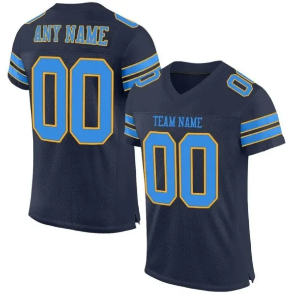 Custom Navy Mesh Football Jersey with Powder Blue
