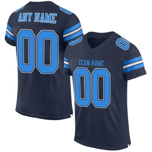 Custom Navy Mesh Football Jersey with Powder Blue-White