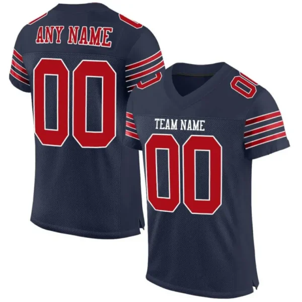 Custom Navy Mesh Football Jersey with Red Triple Stripe