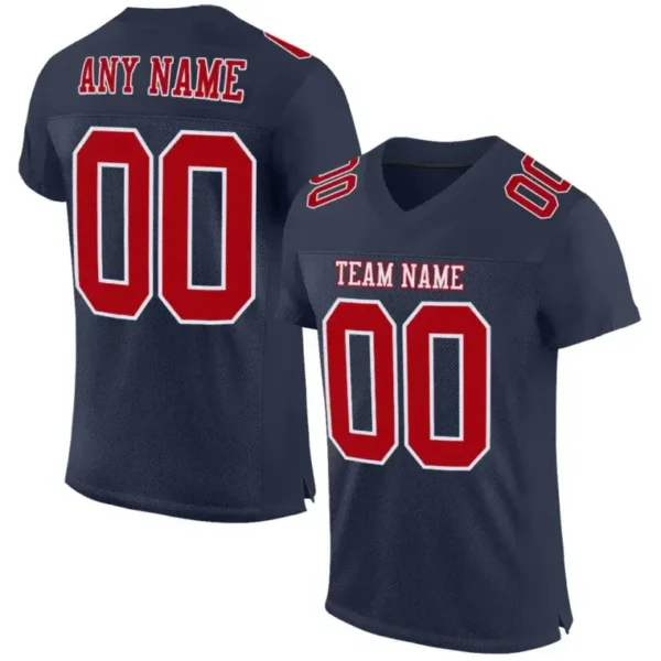 Custom Navy Mesh Football Jersey with Red-White