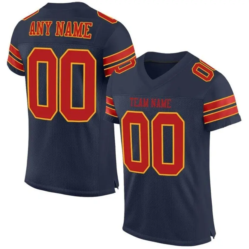 Custom Navy Mesh Football Jersey with Scarlet