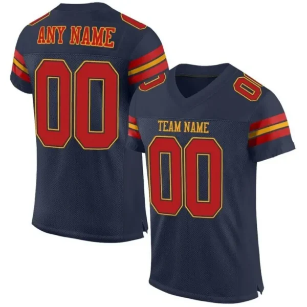 Custom Navy Mesh Football Jersey with Scarlet-Gold Triple Stripe