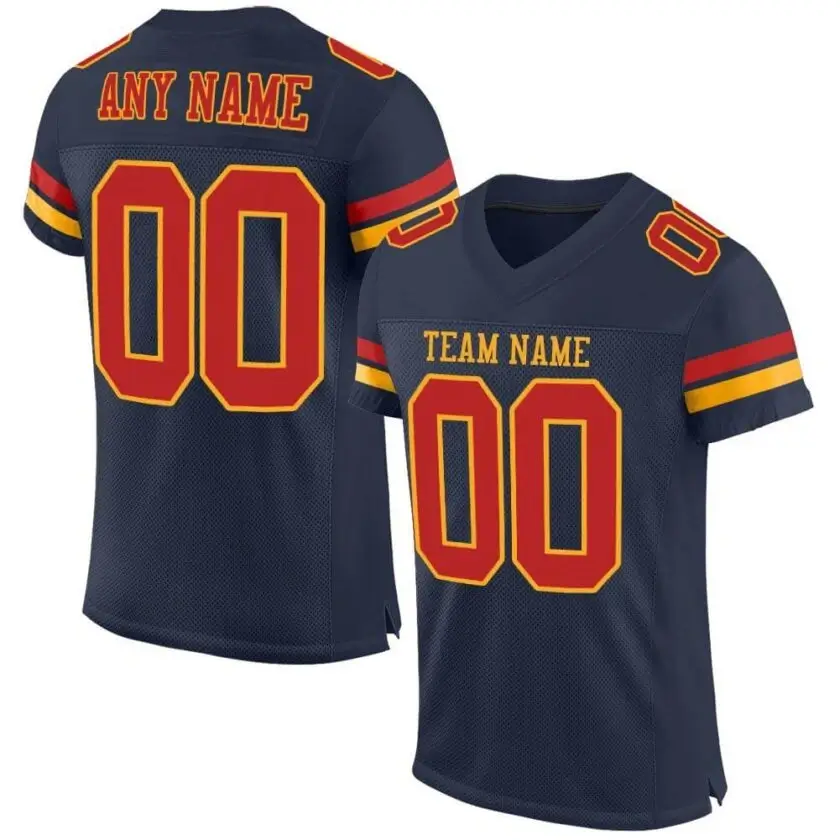Custom Navy Mesh Football Jersey with Scarlet-Gold